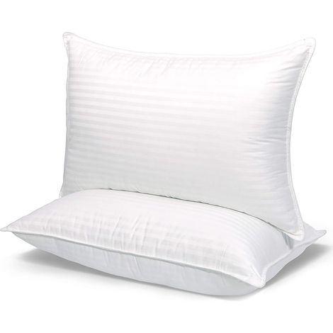 Lot de 2 oreillers rayés, oreiller en satin de qualité hôtelière avec fibres creuses-AquaForge (1/5)