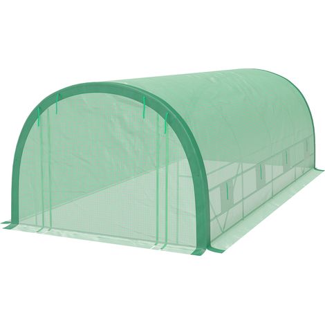 6 x 3(m) Polytunnel Greenhouse with Upgraded Structure, Mesh Door Windows, 15 Plant Labels, Green (1/5)