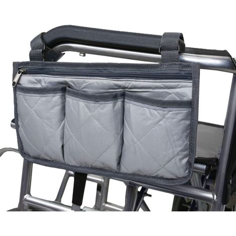 Bolsa gris para silla de ruedas, bolsa lateral para reposabrazos con banda reflectante para andadores, scooters de movilidad y accesorios para andadores.