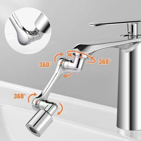 Feyfunns Rallonge robinet rotatif 1080° universel, mousseur aérateur pivotant double jet, extension robinet cuisine salle de bain adaptable, bec flexible pliable multifonction argent (1/5)
