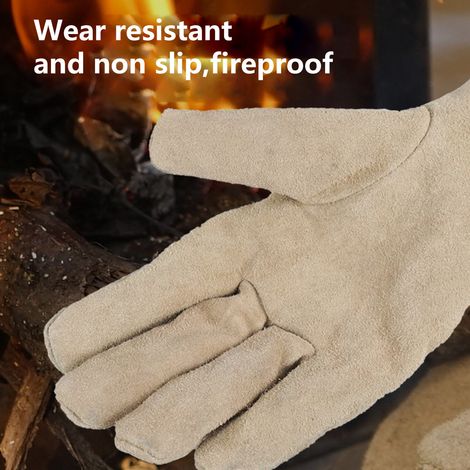 Gants de cuisine ignifuges en similicuir épais, protection anti-brûlure pour barbecue, couleur kaki (1/3)