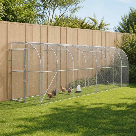 vidaXL Poulailler contre le mur Argenté 600 x 150 x 215 cm (1/5)