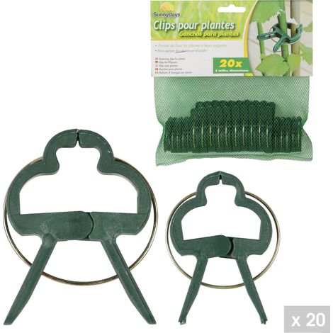 Clips de fixation plantes Sunnydays Pack 20, anneaux métalliques argentés, 2 tailles