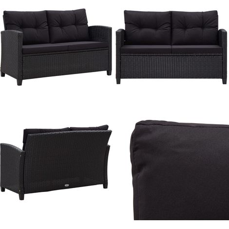 Canapé 2 places de jardin et coussins Noir 124cm Résine tressée - Canapé De Jardin - Mobilier De Jardin - Canapé Extérieur - Résine Tressée - Canapé Deux Places - Home & Living (1/5)