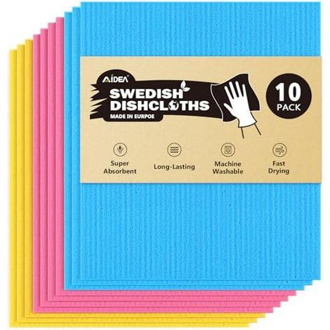 Torchon suédois (éponges lavables) - PZCC - Lot de 10 - 17,8 x 15,2 cm - Bleu - Très absorbant (1/5)
