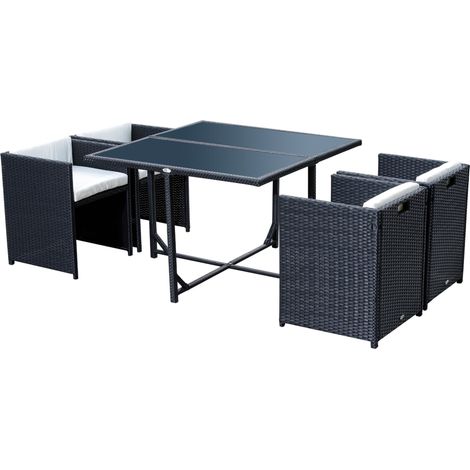 Set Salotto da Giardino in Rattan Sintetico 4 Poltrone e Tavolino Nero (1/5)