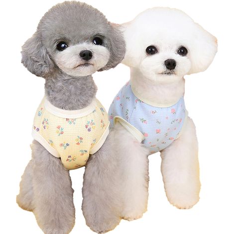 Lot de 2 t-shirts d'été en polyester pour animaux de compagnie, t-shirts sans manches pour chiens de taille moyenne et petite