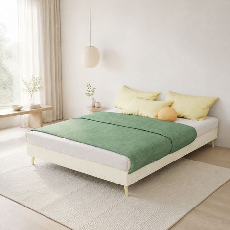 Letto moderno 140x200 cm in tessuto beige, basso, per camera, senza materasso FloraGrace (1/5)