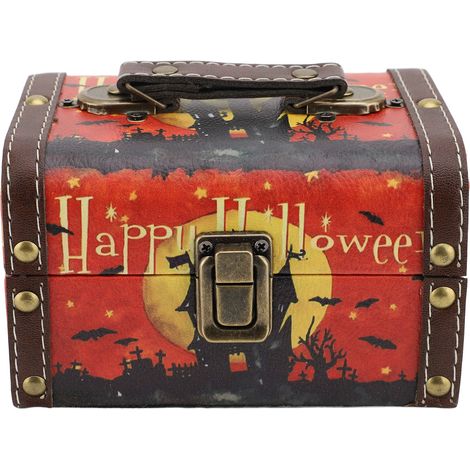 Coffre à trésors décoratif, motif maison hantée, style vintage, en cuir et bois, idéal pour les fêtes (15 x 11 x 9 cm / 5,91 x 4,33 x 3,54 pouces) (1/5)