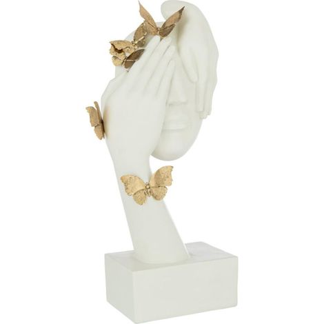 Statuette Déco Visage "Papillons" 54cm Blanc (1/2)