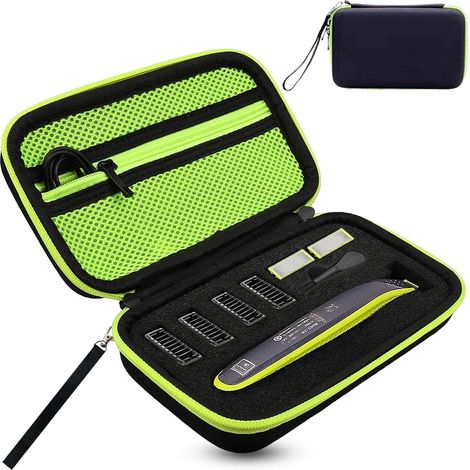 Porte-rasoir, compatible avec QP2520/30, QP2620/30, QP2530/30, QP2520/65  Étui de voyage OneBlade compatible avec coque rigide et doublure en mousse, noir + vert. (1/5)