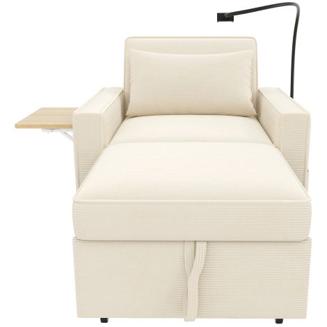 Canapé convertible, dossier réglable, canapé 1 place avec support de téléphone, 1 coussin, étagère, port USB, en velours, beige