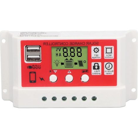 Contrôleur de charge solaire, 10A 20A 30A MPPT Contrôleur de charge solaire, Régulateur de batterie à panneau solaire 12V/24V Paramètre automatique Écran LCD réglable(10A) (1/5)