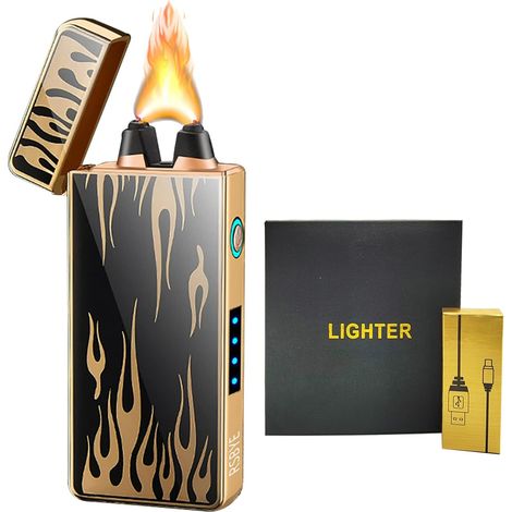 Briquet Tempête Haute Puissance Électrique Rechargeable USB Avec Indicateur de Batterie - Personnalisé pour Homme, Cadeau (Flamme) (1/5)
