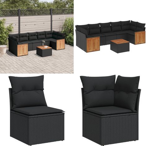 8-tlg. Garten-Sofagarnitur mit Kissen Schwarz Poly Rattan - Gartenmöbel Set - Rattan Möbel - Outdoor Lounge - Esstisch - Sofasatz - Home & Living (1/5)