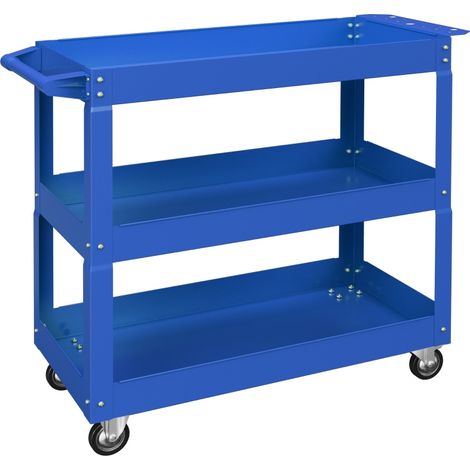 Chariot à outils 3 niveaux 4 roues acier bleu 83x35,3x76 cm