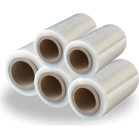 5 Rouleaux de Mini Film Étirable Transparent 10 cm x 150 m, Film de Protection pour Emballage, Plastique pour Déménagement, Palettes, Meubles, Boîtes, Cartons et Objets