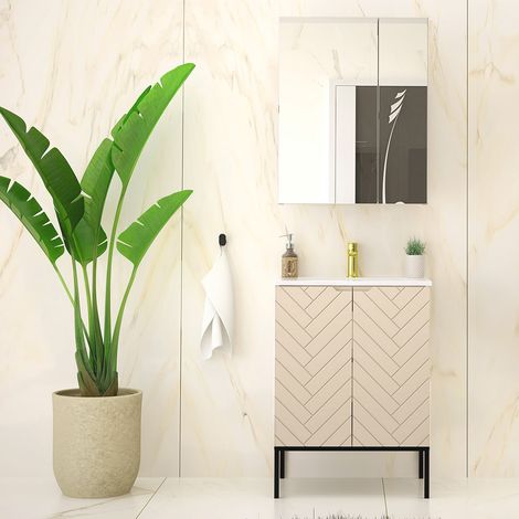 Badezimmer Set 2-teilig inkl. Waschtisch in Beige mit gefrästen Fronten ANGERA-140 (1/5)