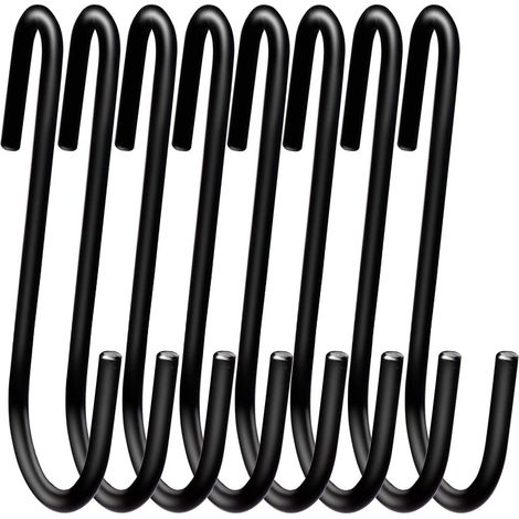 Paquete de 12 ganchos para colgar en forma de S de 10 cm, grandes y resistentes, para cocina, baño, dormitorio y oficina (paquete de 12, XL, negro) (1/5)