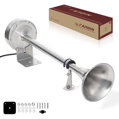 Klaxon de Bateau Corne de Brume Trompette Marin acier inoxydable Corne de bateau étanche Klaxon de Camion Pour Bateau Brume Yacht Camping-car (Trompette Inoxydable Simple) (1/5)