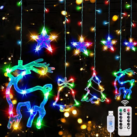Weihnachtslichterkette 2024 – 138 LEDs mit Sternen, Rentieren, Bäumen, Glocken und 8 Modi – Dekoration für drinnen und draußen, z. B. für Fenster, Haus und Terrasse (1/5)