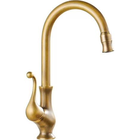 Robinet de Cuisine Bronze Antique, Mitigeur Monocommande D'évier Cuisine Laiton Rétro, Rotatif à 360° Haut Robinet Mélangeur Lavabo Salle