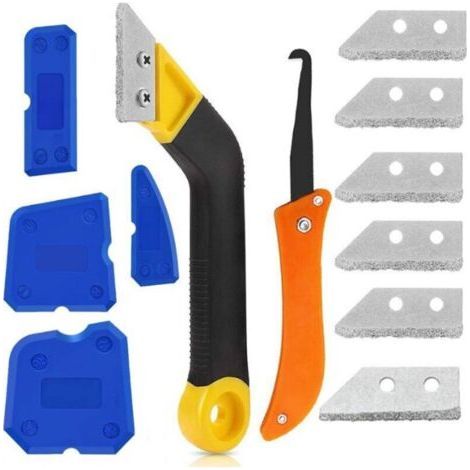 12 Pieces Tile Grout Scraper Set, Practical Tile Grout Scraper with 5 Replacement Blades, with 4 Silicone Scrapers for Tile Cleaning (1/5)