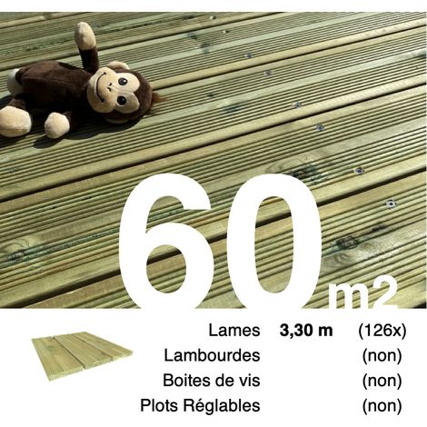 Planches de terrasse Pin autoclave Vert pour 60 m² • Longueur 3,3 m • Livraison gratuite