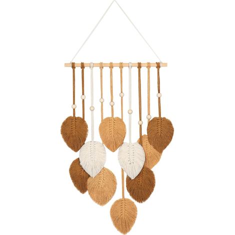 Macramé Tenture Murale Boho Déco, Tapisserie Tenture Murale Macramé Tapisserie avec Feuilles Vertes pour Chambre Chambre D'enfants (Kaki) (1/5)