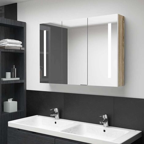 vidaXL Armario de baño con espejo LED blanco y roble 89x14x62 cm (1/5)