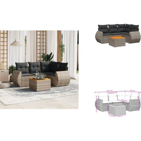 5-tlg. Garten-Sofagarnitur mit Kissen Grau Poly Rattan - Gartenmöbel Set - PE-Rattan Möbel - Outdoor Lounge - Esstisch - Gartenecke (1/3)