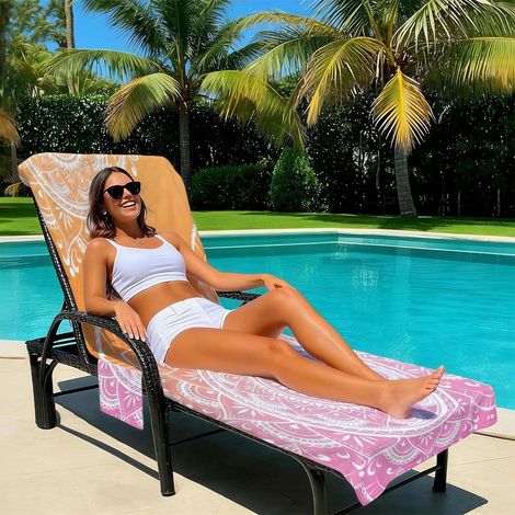 Housse de chaise de plage en microfibre avec poche, Pour transat de balcon et jardin, motif océan 3D, pour piscine, jardin et plage(Style34-75x210cm), Pour (1/4)