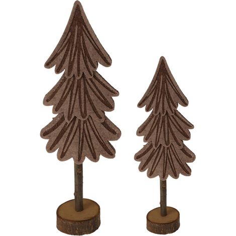 Rebecca Mobili Piccoli Alberi in Feltro Legno Marrone 2 pz Decorazione Natalizia