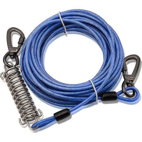 Laisse d'attache robuste pour chiens de jardin, câble d'attache, laisse longue pour grands chiens - bleu - 6 mm x 9,75 m