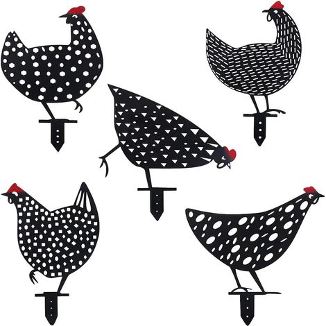 5 piezas de decoración de jardín: gallo y gallina, figuras decorativas de pollos para jardín al aire libre, gnomo de jardín de metal, decoración divertida para jardín al aire libre.