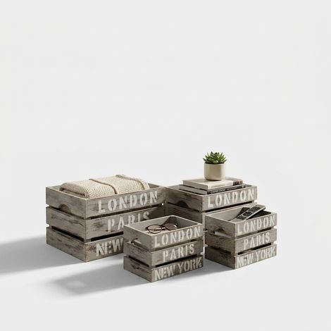 Set de 4 cajas decorativas de madera contenedor Nicole