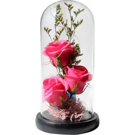 Rose Eternelle sous Cloche en Verre Lumineuse,Fleur Artificielle avec Lumières Cadeau pour Femme,Maman,Petite Amie b (1/4)