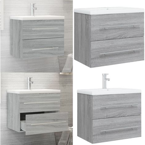 Waschbeckenschrank mit Einbaubecken Grau Sonoma Holzwerkstoff - Waschtisch - Schrank - Badezimmermöbel - Holzwerkstoff - Grauer Möbel - Home & Living