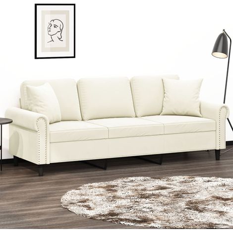 Sofá de 3 plazas con cojines terciopelo color crema 180 cm vidaXL