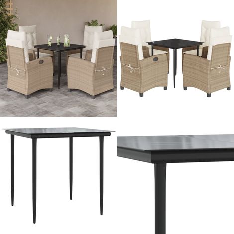 5-tlg. Garten-Essgruppe mit Kissen Beige Poly Rattan - Gartentisch - Gartenstuhl (1/5)