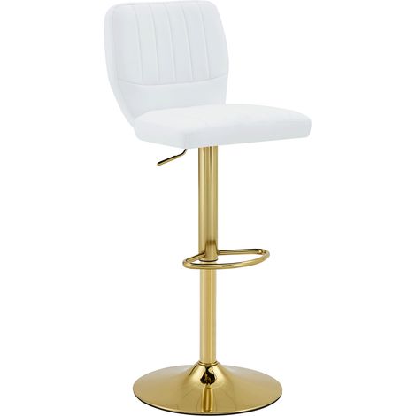 Tabouret de bar réglable en hauteur 62-83 cm, tabouret de bar pivotant à 360° avec dossier et repose-pieds, tabouret de cuisine ergonomique en similicuir, charge jusqu’à 136 kg, blanc et or (1/5)