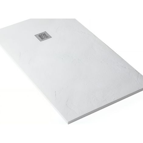 Receveur de douche en pierre naturelle découplable SANINDUSA STONIT Marina 160x90 effet relief SCHISTE antiglisse C3+bonde couleur blanc