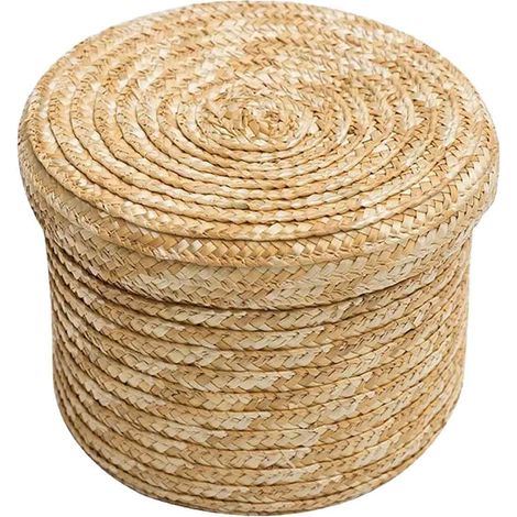 Paniers de rangement ronds en osier tressé avec couvercle, en jonc de mer, pour étagères, placards et autres espaces de rangement