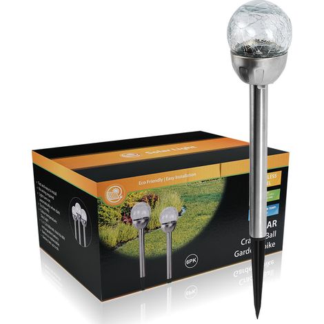 Lampe Solaire Boule Verre Craquelé 6cm, Acier Inoxydable, Lumière Blanche et Couleur, Lot de 6, Étanche Jardin (1/4)