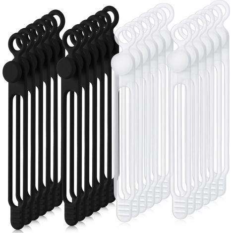 Lot de 40 attaches de câble réutilisables en silicone - Sangles réglables - Organisateur de câbles de charge multifonction pour fixer les cordons de charge (10,5 cm, translucide, noir) (1/5)