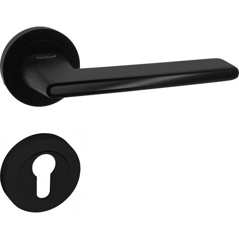 DOMINO Poignée de porte ONYKS R Noir PZ Poignée avec plaque PZ pour cylindre profilé Noir (1/5)