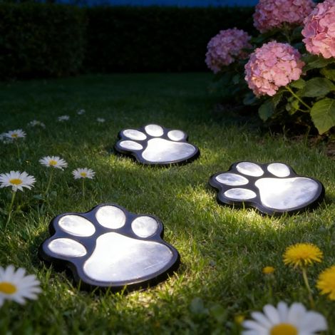 Lot de 3 Lampes Solaires Extérieures Forme Pattes d'Animaux, Décoration LED pour Allées et Pelouses (1/5)