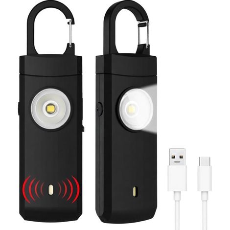 Alarme personnelle - Lot de 2 - Son puissant de 130 dB et flash lumineux - Alarme de sécurité personnelle - Porte-clés d'autodéfense - Protection personnelle - Signal d'urgence - Alarme pour seniors - (1/5)