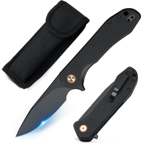 Klappmesser mit D2 Stahlklinge und G10 Griff, EDC Outdoor Messer mit Clip