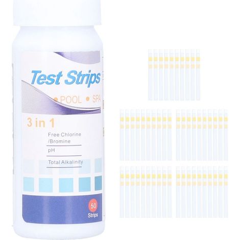 Bandelettes de Test d'eau de piscine et Spa 3 en 1, 50 points, papier de Test d'alcalinité du PH du chlore/brome libre (1/5)
